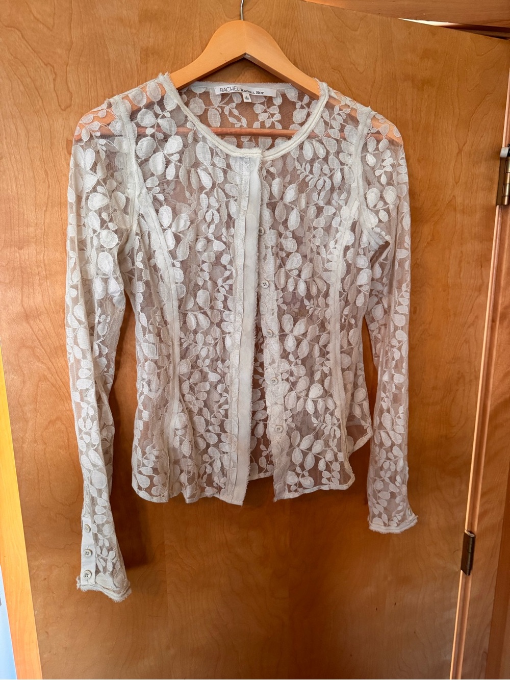 Rachel by Rachel Roy Cream Floral Lace Button-Front Top